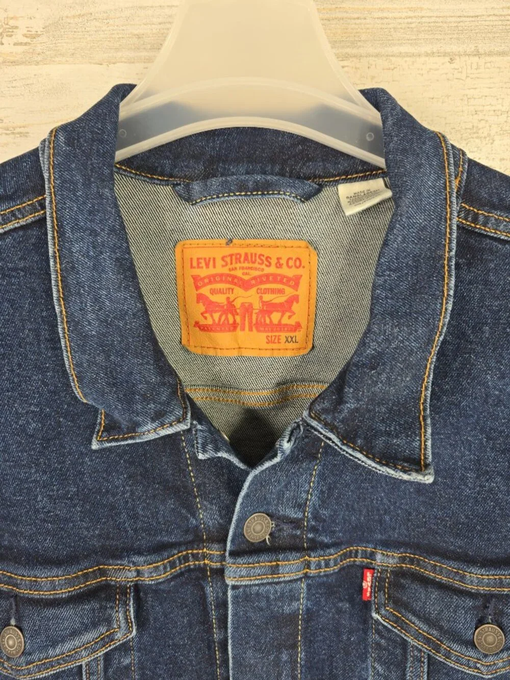 Levi's Men's Trucker Blue Denim Jacket SZ 2XL Dark Wash Stretch EXCELLENT CONDIT